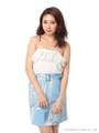 フリル付きベアトップワンピース/ブルー