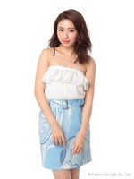 フリル付きベアトップワンピース/ブルー