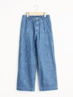ポケ付デニムワイドパンツ/ブルー