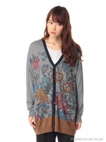 ゆらゆらボタニカル水彩カーディガン/杢グレー