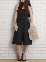 リボンベルト付ガウチョロンパース/ボルドー