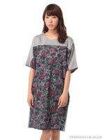 ローズプリント裏毛ワンピース/ネイビー