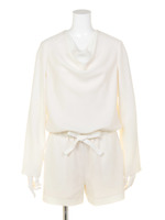 【BED&BREAKFAST】Soft Back Satin Short Jumpsuit/OFF WHITE