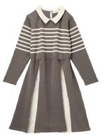 ◆レース切り替えドッキングワンピース/グレー系(013)