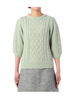 アラン編み七分袖クルーネックニット/ネイビー(093)