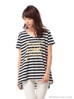 カラープリントボーダーTシャツ/ネイビー