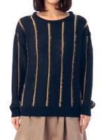 ストライプ柄織りニットプルオーバー/ネイビー(593)