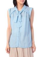 タイカラーノースリーブブラウス/サックス(090)