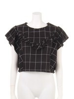 チェックフリルブラウス/オレンジ