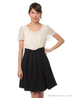 パーティードレス・レース透けフレアドレス/ベージュ