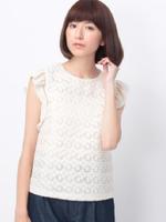 フラワー刺しゅうフリルメッシュブラウス/オフホワイト(005)