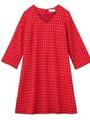 ブロックチェックVネック八分袖ワンピース/レッド(262)