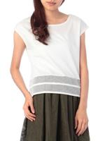 メッシュ切り替えスムースカットソー/サックス(090)