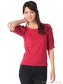 袖シフォンカットソー/レッド