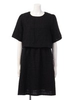 【Omekashi】ツイードレイヤードワンピース/ブラック