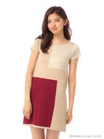 カラーブロッキングニットワンピース/ベージュ