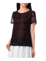 チェックレースかさねブラウス/ワインレッド(263)