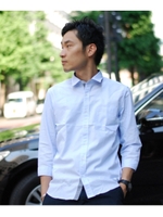 市松ドビー七分袖シャツ/ホワイト(002)