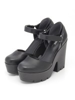 【R&E】厚底ベルクロアンクルストラップセパレートパンプス/ブラック