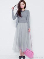 カーディガンxドッキングワンピースSET-UP/グレー