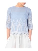 コットンレースシャツ/ライトブルー(091)