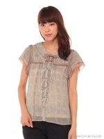 チェックブラウス/ベージュ