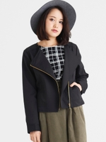 ノーカラーブルゾン/カーキグリーン