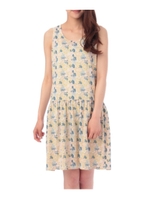 フラワー柄ノースリーブフレアワンピース/グレー(012)