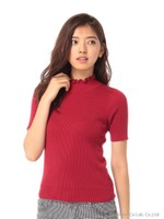 フリルハイネックニットトップス/ボーダー