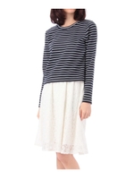 ボーダーカットソー+レースワンピースSET/グレー(012)