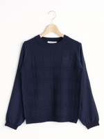 異素材格子柄プルオーバー/ネイビー