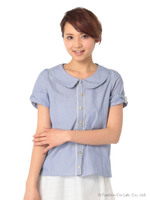 袖口リボンストライプBL/コン