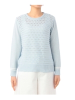 透かし編みクルーネックニット/ライトブルー(091)