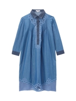 デニム風レースピンタックシャツワンピース/ネイビー(593)