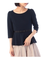 ウエストリボンつきペプラムカットソー/ネイビー(093)