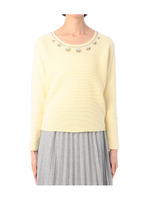 ビジューつき綿ニットプルオーバー/ライトグリーン(021)