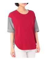 英国調ブロッキングTシャツ/ワインレッド(063)