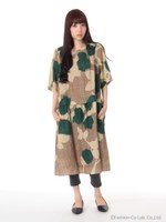 水彩フラワープリントワンピース/ブラウン