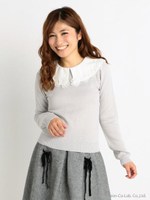 【Tralala】スカラップレース襟トップス/グレー