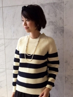 アゼ編みボーダーニット/オフ／柄