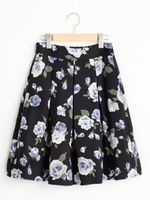 バラ柄フレアースカート/ネイビー柄