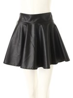 フェイクレザーフレアミニスカート/ブラック