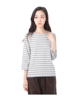 ボートネックボーダー七分袖カットソー/ネイビー(393)