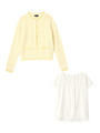 [L]ノーカラージャケット風カーディガンSET/イエロー(432)