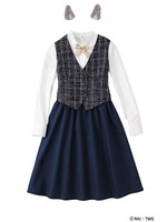 【スキヤキ】名探偵ホームズ　付け耳付きワンピース（ワトソン）/ホワイト×ネイビー