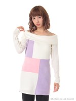オフショル配色切り替えチュニック/ホワイト