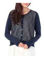 フロントフラワーレースニットカーディガン/ブルー系(094)