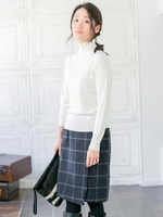 ウィンドペンラップ風スカート/ネイビー柄