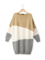 カラーブロックコクーンニットワンピース/チャコールグレー(514)