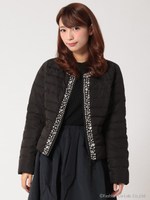 ビジュー付ショートダウンコート/ブラック